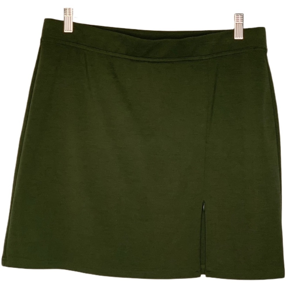 NY&Co Olive Mini Skirt with Zipper Front Slit